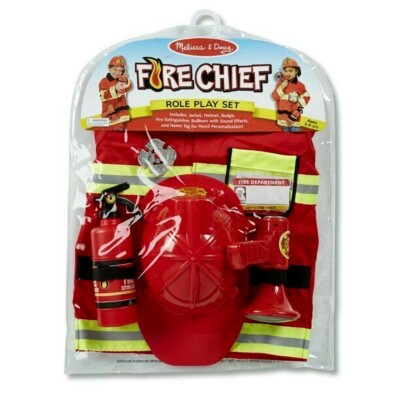 Girls Boys Melissa & Doug Fire Chief Role Play Halloween Costume Set 3-6 Years