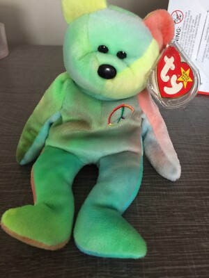 Peace Bear Beanie Babie with Spelling Errors