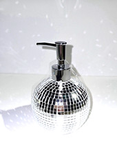 NEW STUDIO LUX SILVER CLEAR GLASS MIRROR MOSAIC SPHERE SOAP DISPENSER