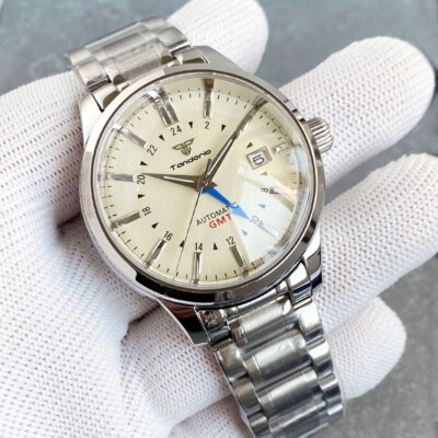 Tandorio 40mm NH34 Beige GMT Sapphire 20ATM Dress Men Automatic Mechanical Watch