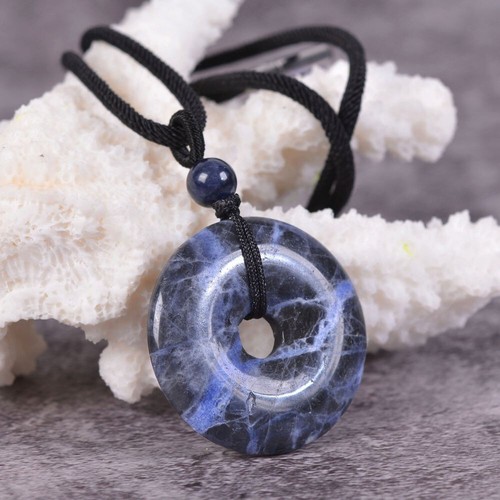 Gemstone 30mm Donut Beads Reiki Chakra Pendant Necklace Handmade Jewelry 22 Inch - Picture 39 of 331