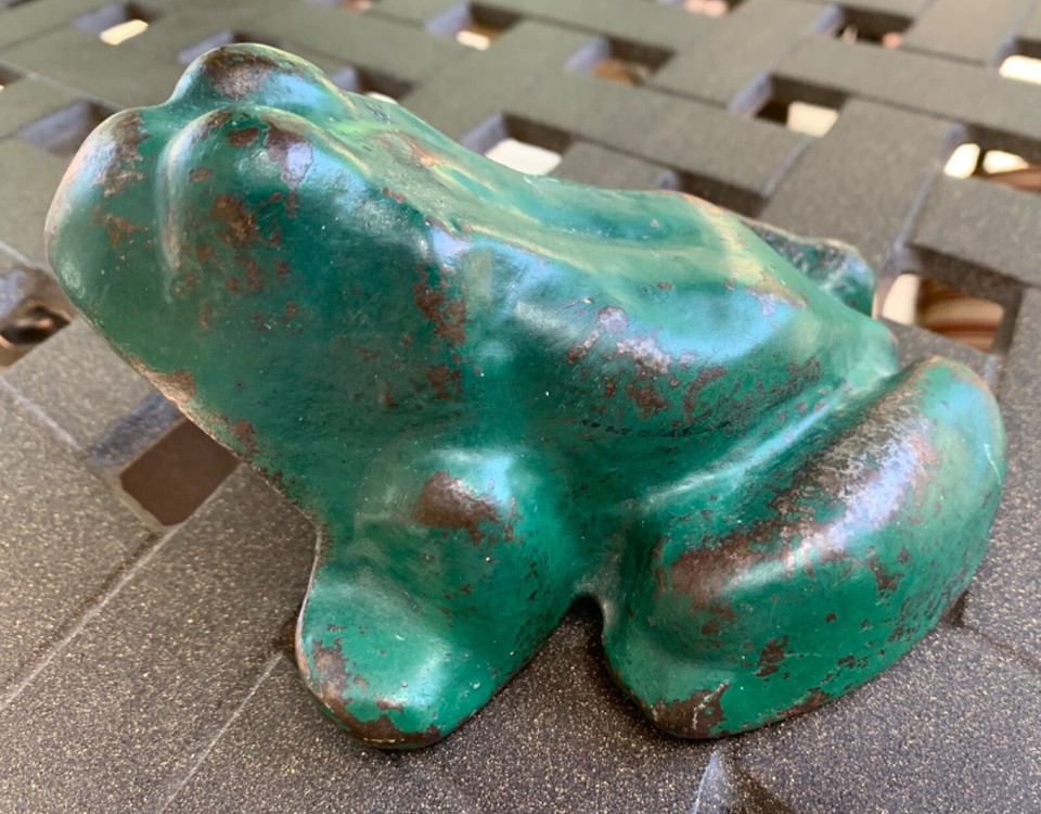 Vintage DEMPSTER Windmill Advertising Frog Large Cast Iron Door Stop