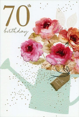 PICTURA Watering Can With Roses Sara Miller Feminine 70th Birthday Card for Her / Woman