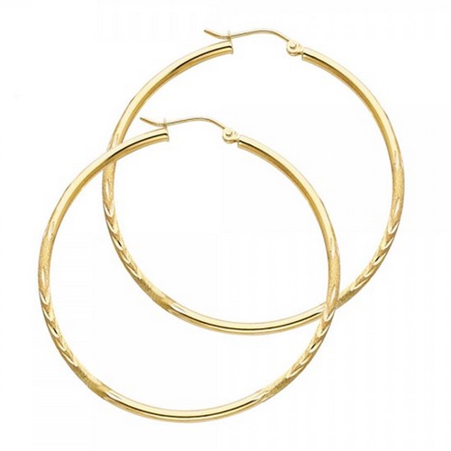 Diamond Cut Hoop 2mm Large Earring 14k Yellow or White Gold Oro Aretes Arracadas - Picture 16 of 22