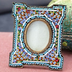 Antique Victorian / Edwardian Handmade Micro-Mosaic Glass FLOWERS Picture Frame