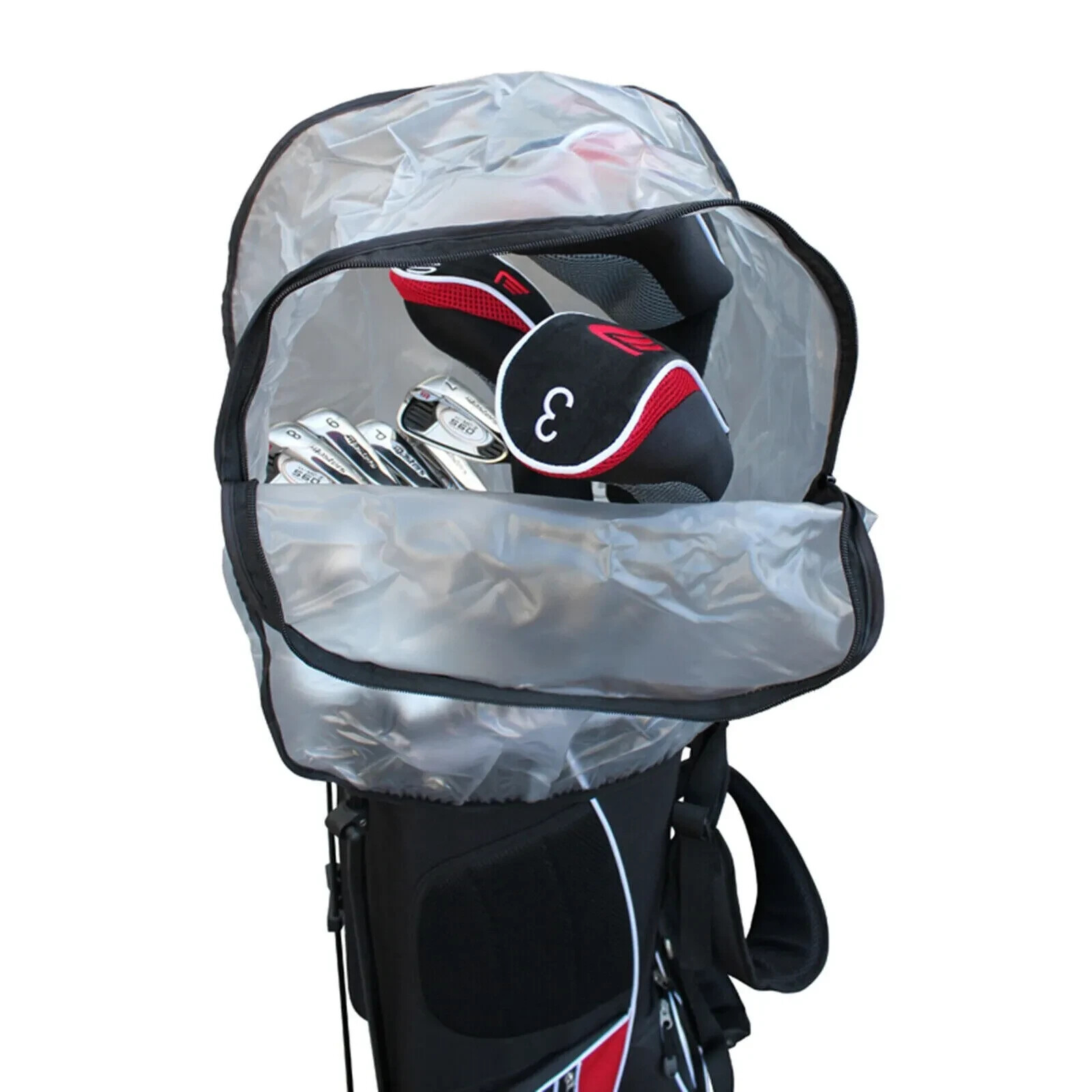 WATERPROOF CLEAR ZIPPED GOLF RAIN HOOD COVER / REPLACEMENT GOLF BAG RAIN HOOD