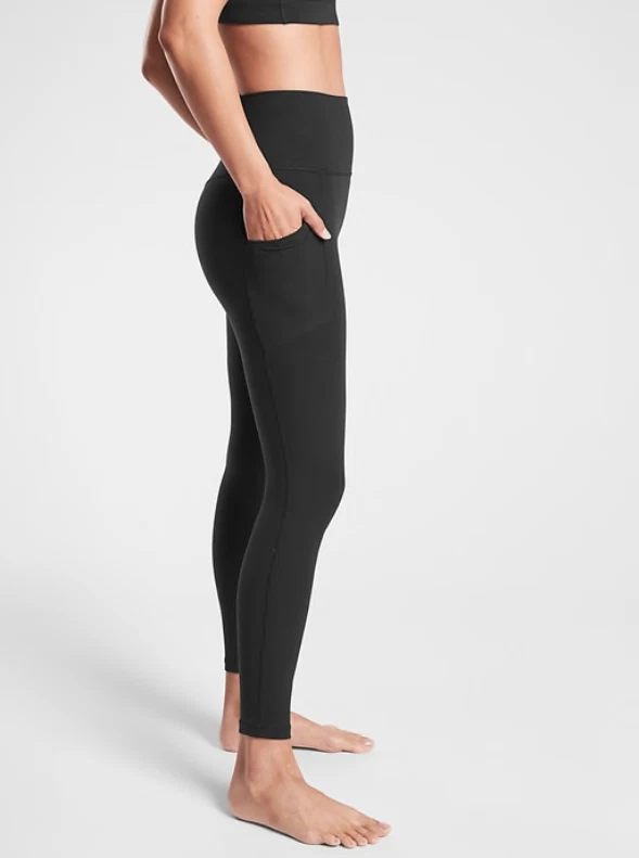 Athleta XL Salutation Stash Tight Leggings, Black Soft! Workout FULL Length  NWT