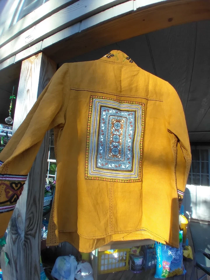 Gorgeous Thailand Embroidered Aztec 100% Hemp Jacket Large CH 38" - Image 2 of 4