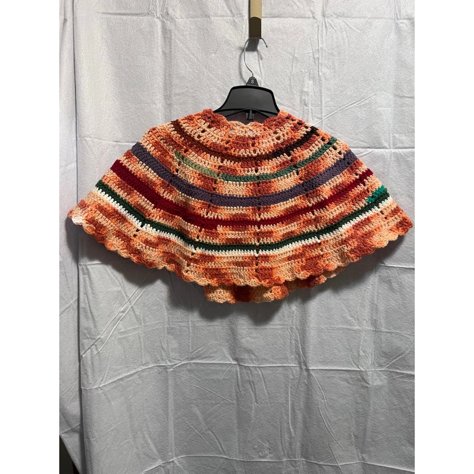 Винтажный крючком плащ жакет цветной в полоску кнопка застежки ручной работы богемное шик - Изображение 3 из 3