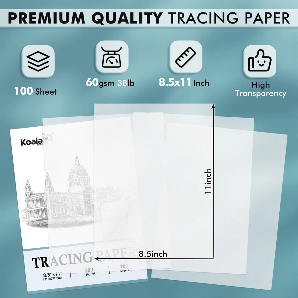 Lote 100-600 Hojas Papel Calco Koala para Dibujar Costura Artesanía, 8.5x11 60gsm Foto 2 de 4