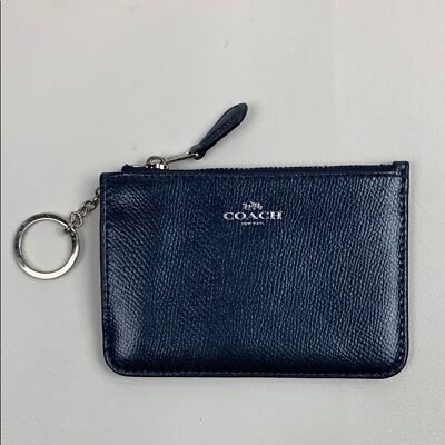 【y2k】 Coach Accessory pouch leather Navy Coach leather metallic Navy Blue Keychain cardholder Pouch
