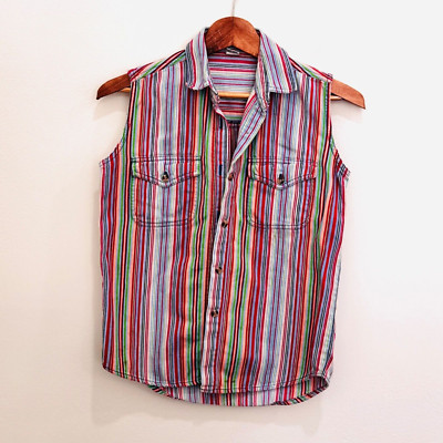 Absolutely At Last Authentic Women's Medium Multicolor Striped Sleeveless Shirt