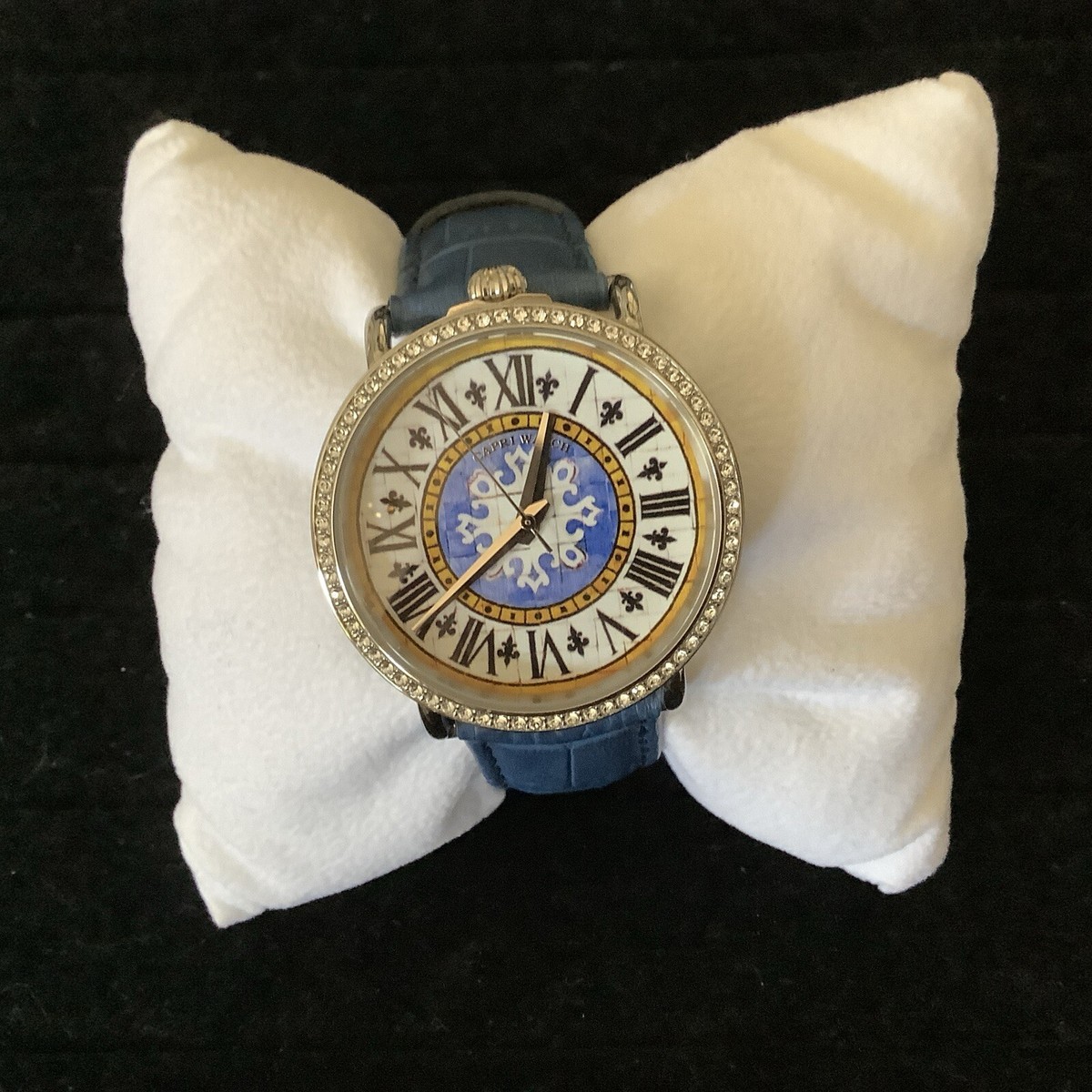 Women\'s Navy Blue Crystal Dial Leather Strap Watch from Capri Watch Womens Blue Capri Watch W/CZ Face, Original Packaging, New  main image 3