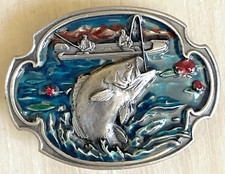 Siskiyou 1984 Belt Buckle Bass Fishing 3D Enameled Outdoor Pewter 3.25"