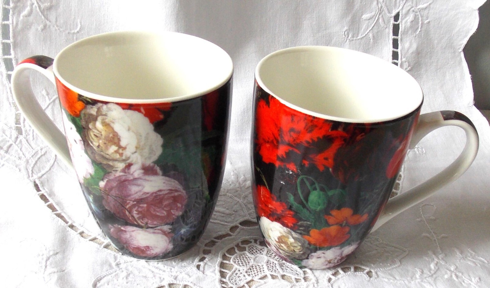 Tasses à thé en céramique coffret cadeau de 2 pièces décor pivoines romantiques