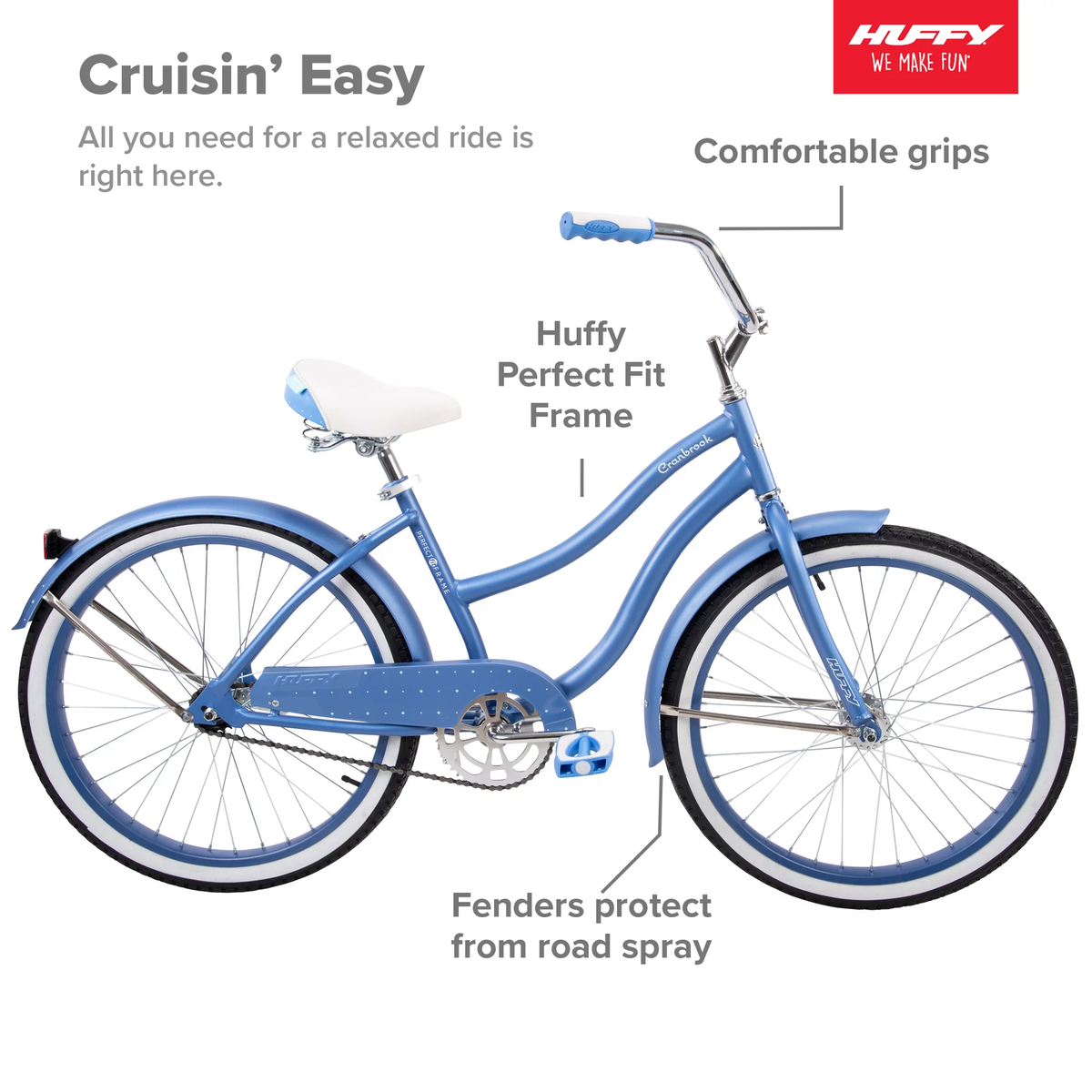 Huffy Nel Lusso Girls 24 Inch Huffy Beach Cruiser Blue 24