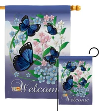 Blue Butterflies Bugs Frogs flowers blossom beautiful Garden House Yard Flag