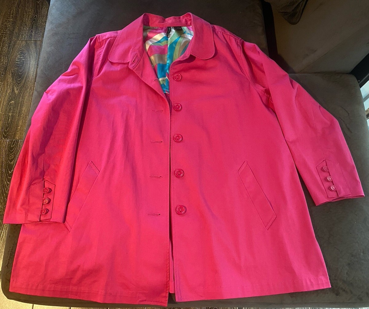 Womens Hot Pink Trench Coat Size 3X Jacket (no Belt) Thin Long  Button Up