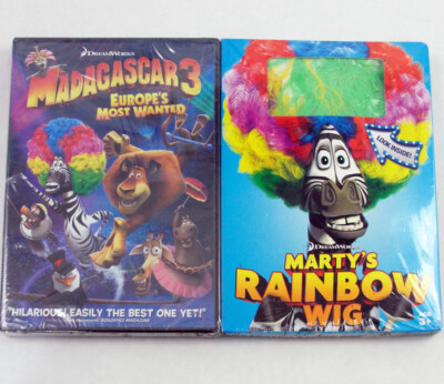 MADAGASCAR 3: Europe's Most Wanted DVD With Bonus Rainbow Wig New Sealed
