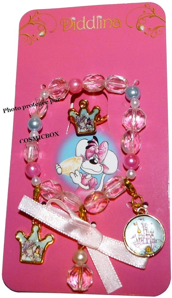 Parure DIDDL bracelet + bague réglable DIDDLINA bijoux rose perles ruban neuf