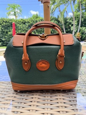 Vintage Dooney & Bourke AWL Gladstone Doctor Satchel Tote Green British Tan Bag