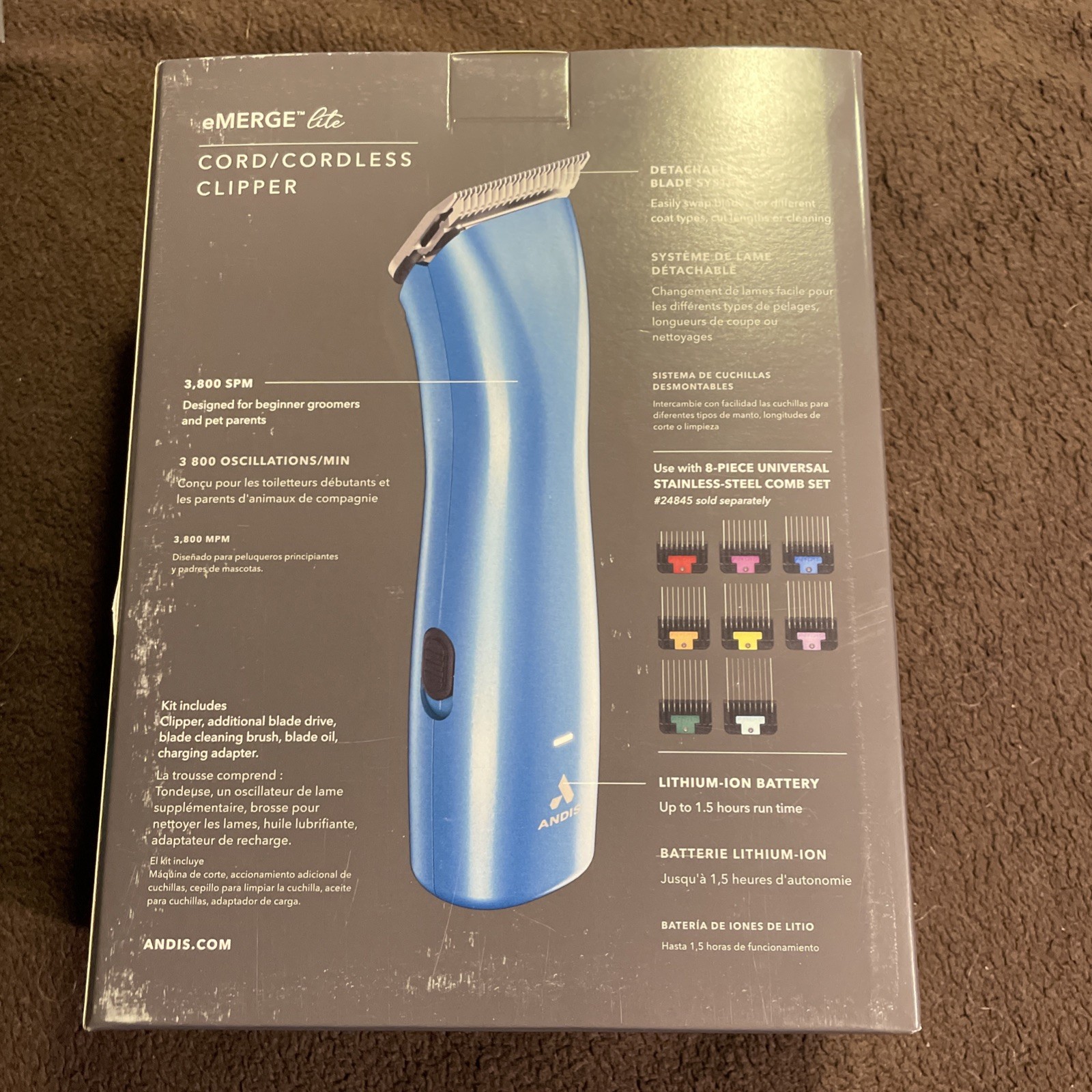 Andis eMerge Lite Cordless Detachable Blade Clippers (AGR-3),NEW