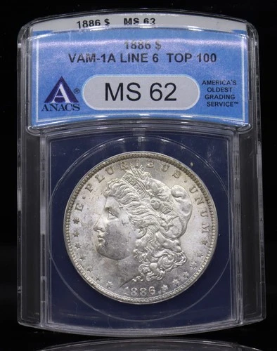 1886 Morgan Dollar VAM-1A Line 6 ANACS MS62