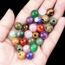 50pcs Mixed Natural Stone Round Big Hole Beads DIY Jewelry Making 10mm Hole 3mm