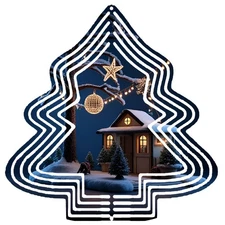 Metal Hanging Christmas Tree Wind Decorations - Festive Garden Spinners 