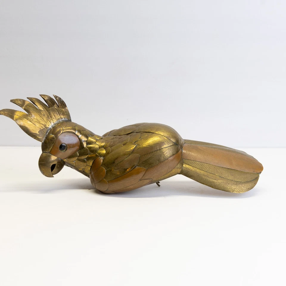 RARE Sergio Bustamante Brass Copper Parrot Sculpture Mid-Century Modern Art - Image 2 of 4