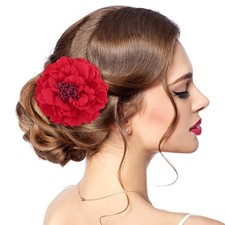 Peony Fascinator Hair Accessory Large Red Flower Brooch Barrette Party Wedding