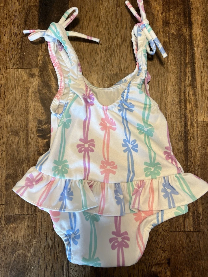 Traje de baño vintage genuino OshKosh B'gosh con arcos pastel con volantes 12 meses EE. UU. Foto 3 de 4