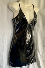 Windsor Party Bodycon Mini Slip Dress Evening Spaghetti Glossy Black Sz S