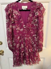 BHLDN Pink Flotal Long Sleeves Mini Dress Size Small