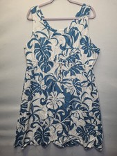 Puanani Dress Plus Size 2X Blue White Floral Print Top Sleeveless 3453
