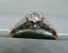 Vintage Art Deco Style 18ct Gold & Platinum Solitaire Diamond Ring (Engagement)