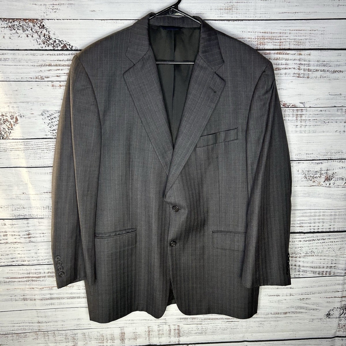 Vintage Burberry London Kensington Blazer Suit Jacket Wool Striped Gray  Size 44R