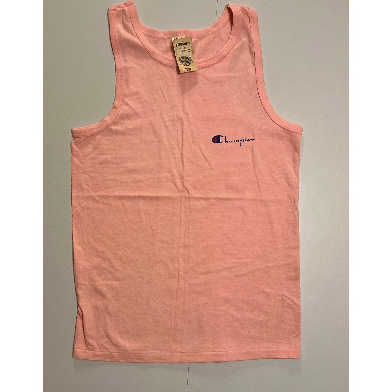 VTG 90s USA Made Champion Pink Jersey Tank Top Embroidered Logo Single Stitch L