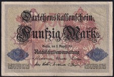 Germany 50 Mark 1914 Vintage WWI Paper Money Banknote Currency Note Pick 49b VF