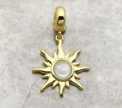 Goldene Sonne Perle Optik S925 Sterling Silber Armband Halskette Charm