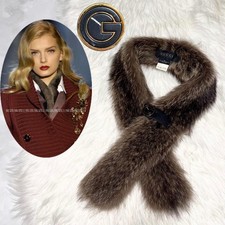 Authentic Gucci G Logo Racoon Fur Leather Tippet Scarf 44.5 in Luxury