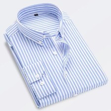 UK Men's Striped Long Sleeve Shirts Casual Work Office Formal Collared Shirt Top
