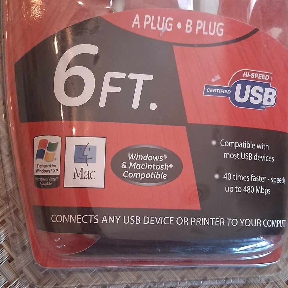 NEW 2.0 Hi-Speed GE USB AB 6 FT. Device Cable Printer Scanner Windows Mac In Box - Image 2 of 4