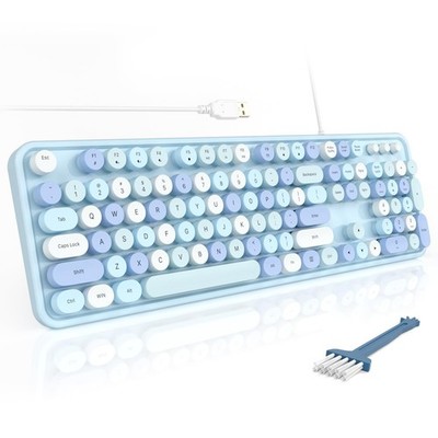 Wired USB Full Size Typewriter Keyboard, Cute Colorful Aesthetic for PC Laptop