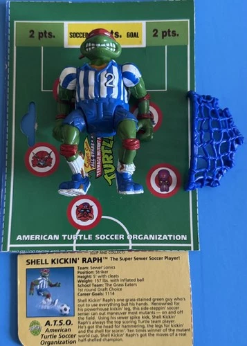 Vintage Retro TMNT Ninja Turtles 1991 Shell Kickin’ Raphael Soccer Figure 1991