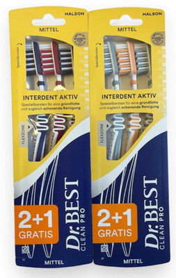 Dr. BEST Zahnbürste Interdent Aktiv, mittel, 6 Stück, verschiedene Farben