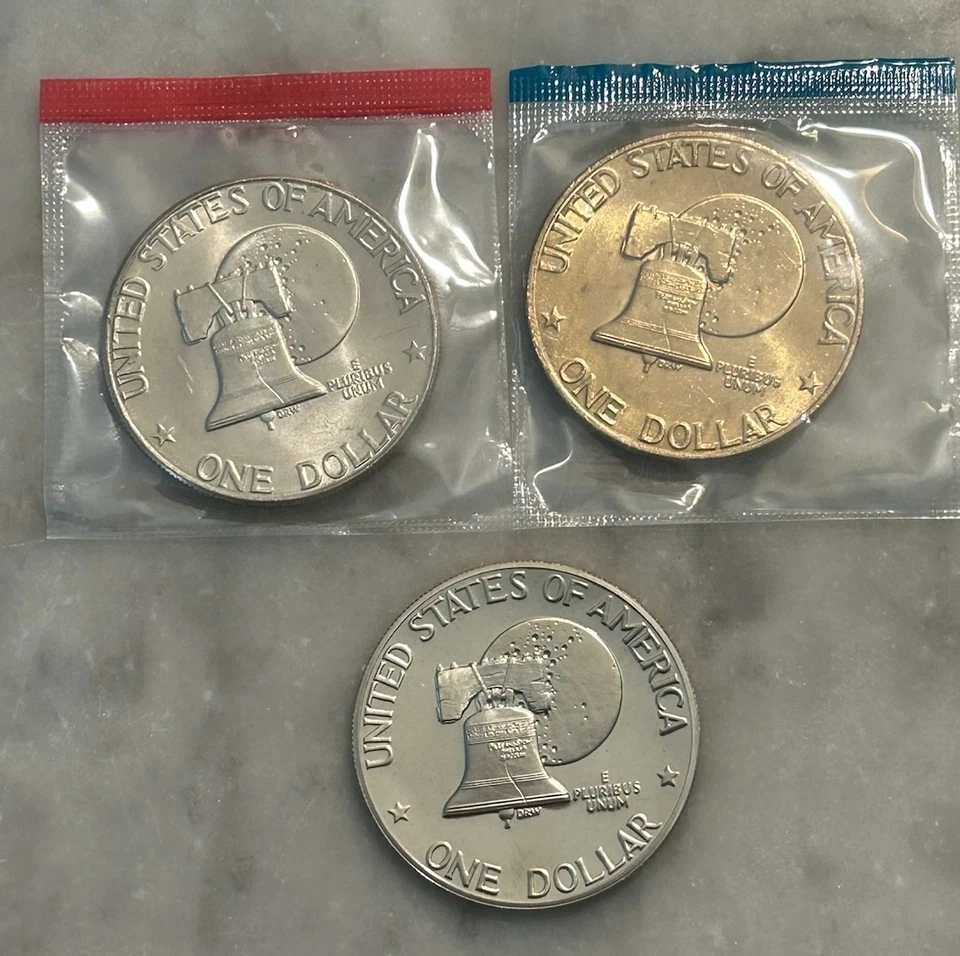 1976 P D S Eisenhower Commemorative Dollar - Proof & BU 3 Coin Lot - Mint Cello - Image 2 of 4