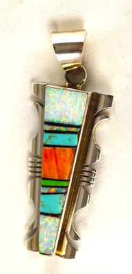 Intarsierter Türkis, Opal, stachelige Auster Sterlingsilber 0,925 Anhänger signiert