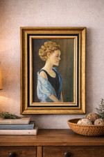 Peinture ancienne portrait féminin Lucie d’Angleterre Huile sur toile Cadre doré