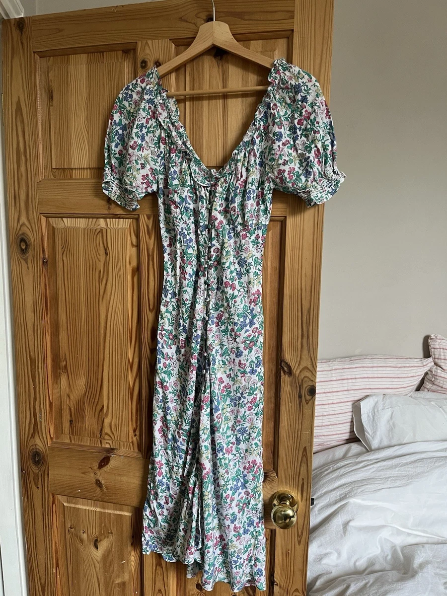 jack wills blue floral dress Blue Floral Brocade Strapless A Line Midi Dress